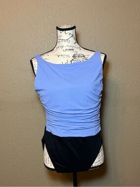 MiracleSuit one piece slimming colorblock periwinkle black swimsuit size 16